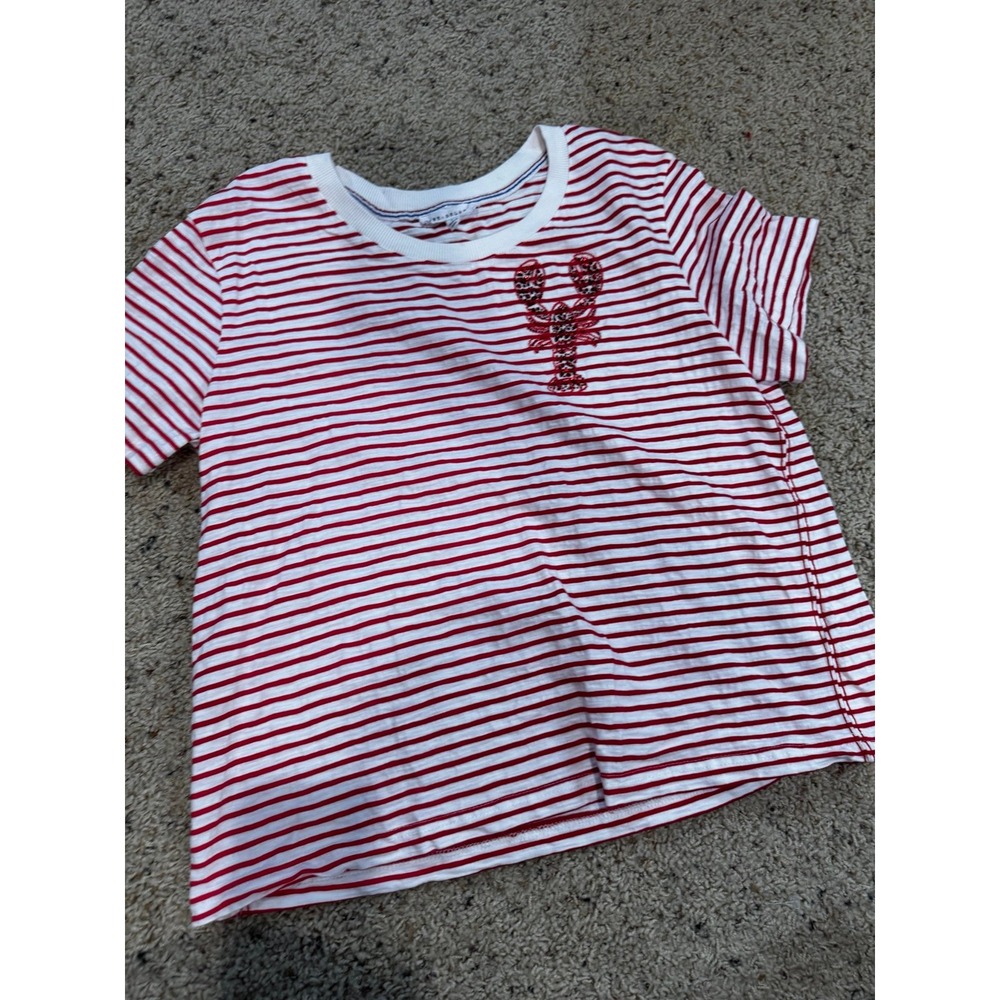 Jane + delancey  red and white striped t-shirt with a lobster embroidered